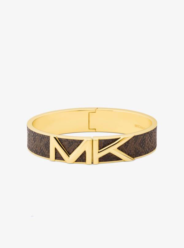 Damske Naramky Michael Kors Mott Gold-Tone Logo Bangle Hnede - Šperky Michael Kors Sleva | BXYVQ-0639